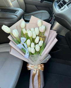 20 White Tulips & 24KT pure Gold rose