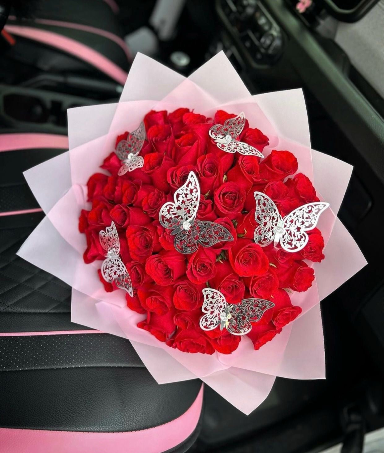 50 Red Roses & Butterflies